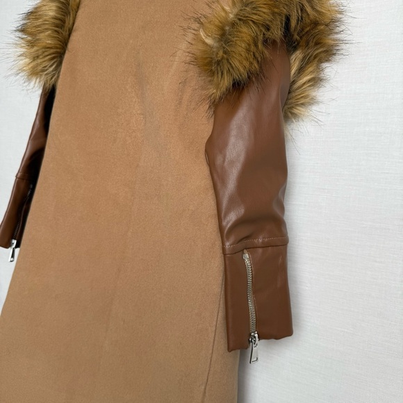 NESS Junior Camel Coat with Faux-Fur Shoulders & Faux-Leather Sleeve – Size 3-4Y - Picture 7 of 8